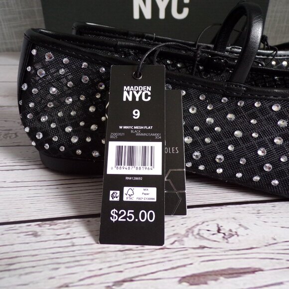 Madden NYC Women’s Black Mesh Ballet Flats with Rhinestones - Picture 3 of 6